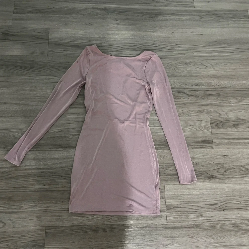 NWT Free People Call Me Later Long Sleeve Backless Mini Dress In Dawn Pink - Picture 2 of 2